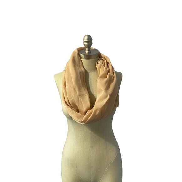 Simply Chic Tan Beige Shawl with Fringe 26” x 78” NWT - Picture 4 of 8